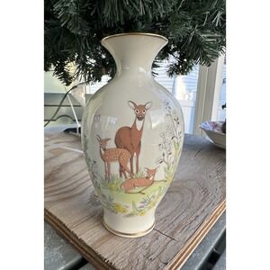 VTG Lenox Mother's Day 1984 Gold Rim Deer Family Vase Limited Edition
